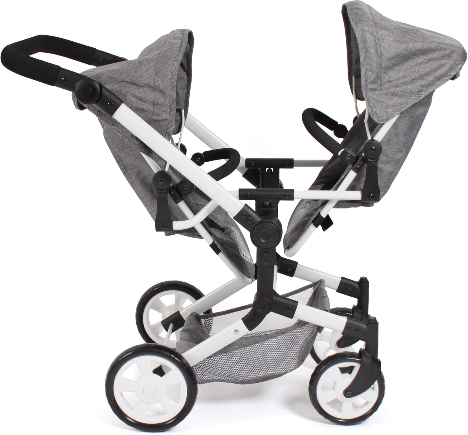 Bayer Chic 2000 - Linus Duo Doll's Pram, Twin Doll's Pram for Children from 4 to 8 Years, Jeans Grey, 690-76, 82 x 41.5 x 79 cm