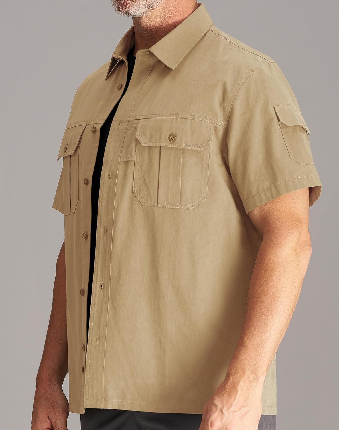 CHRONOLINE Men's Tactical Short Sleeve Work Shirt Cotton Button Down Utility Shirt Regular Fit Outdoor Shirt