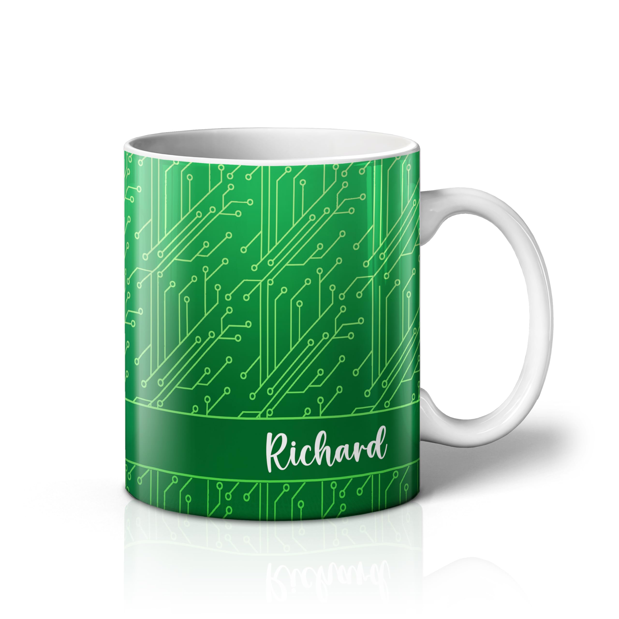 iCaseDesigner Personalised Colourful Pattern Mug with Any Name – Custom Coffee Mug – 11 Oz Tea Cup – Unique Customised Gift for Men, Women, Work, Birthdays and Anniversaries - 6. Circuit Green
