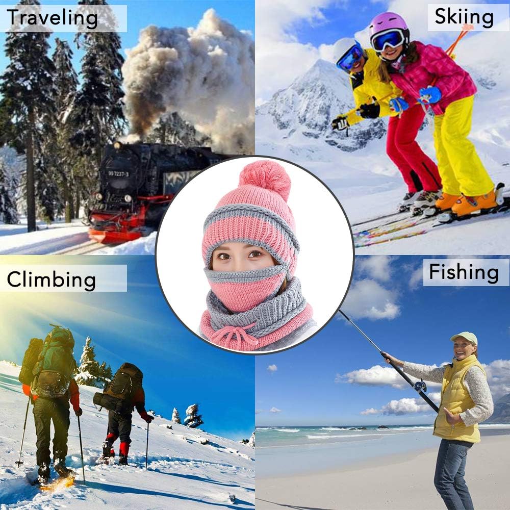 Winter Beanie Scarf Gloves Set 3 in 1 Warm Hat Mittens Knitted Plaid Scarf Gifts for Women - Image 7