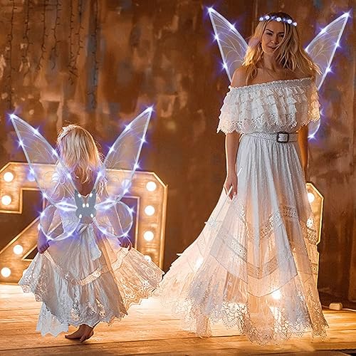 Miniatura 8 de quescu 3 alas de hadas iluminadas para adultos, alas de mariposa LED para niñas, alas de ángel, disfraz de Halloween para niños