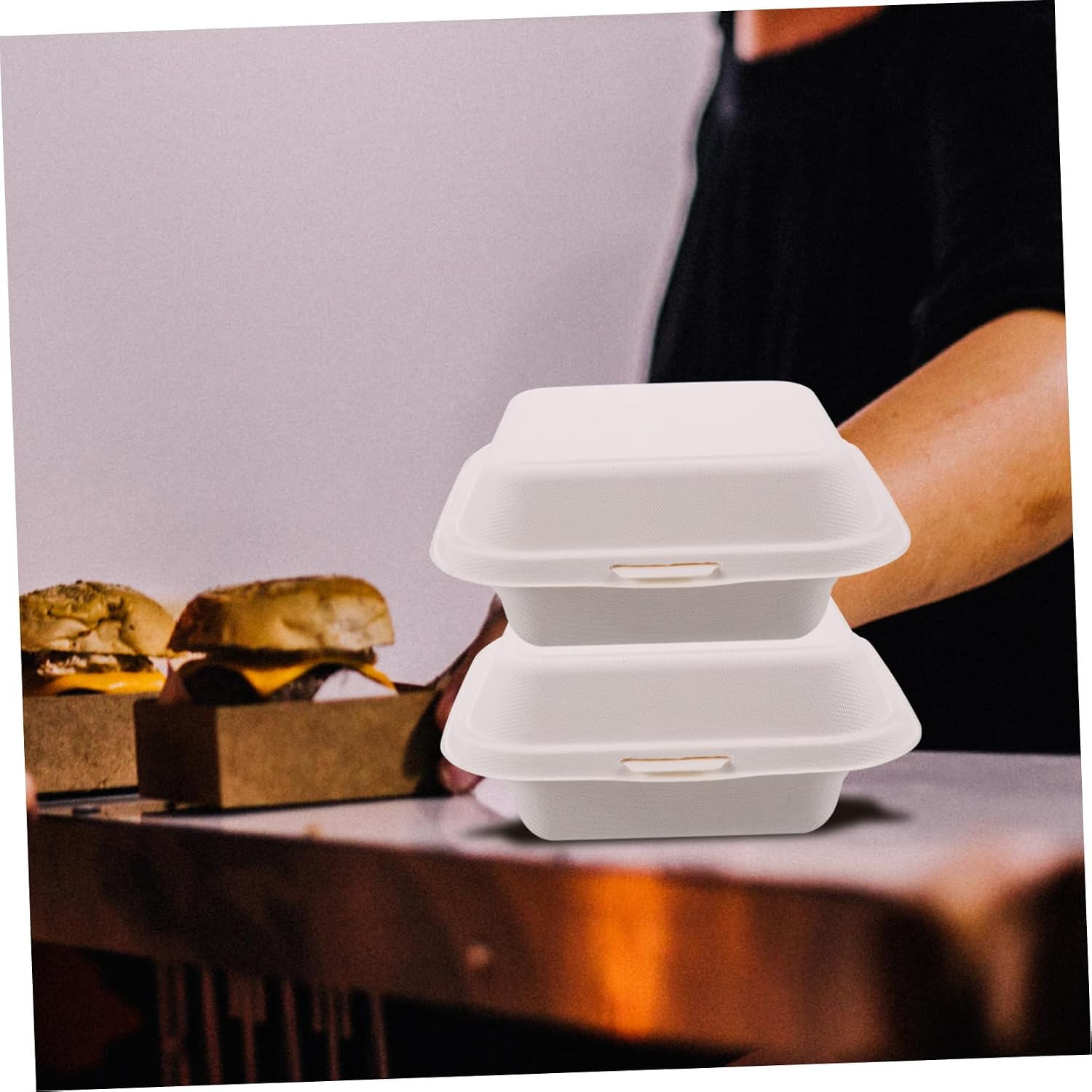 Cabilock 50Pcs Disposable Takeout Packaging Boxes for Burgers and Snacks Easy to Assemble Pulp Food Containers for Parties Picnics Go Meals