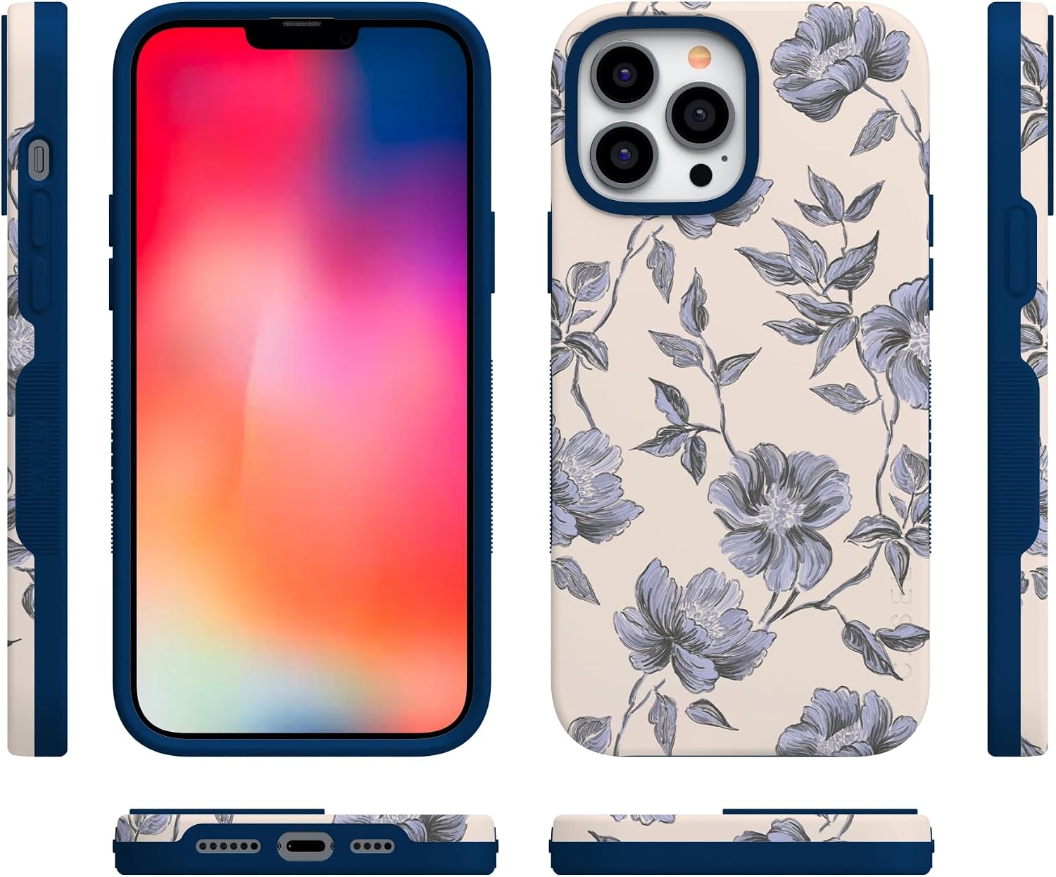 Casely iPhone 13 Pro Max Case | Ink & Iris | Vintage Floral | Bold Protective Design | Compatible with MagSafe