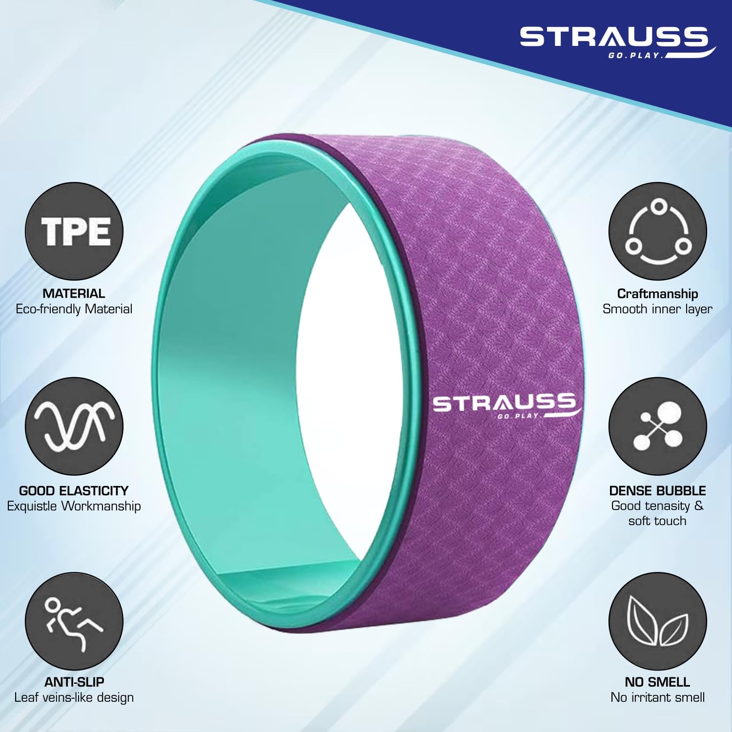 Strauss Yoga Wheel | Ideal for Stretching, Backbends, Exercise, Deep Tissue Massage & Back Pain Relief | Dharma Yoga Prop Wheel with Ultimate Comfort | Set Of 3, (Purple) 2