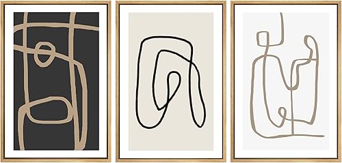 SIGNWIN - Juego de 3lienzos enmarcados para pared, líneas geométricas pastel, polígonos, abstracto, moderno, bohemio, zen, nórdico, para sala de