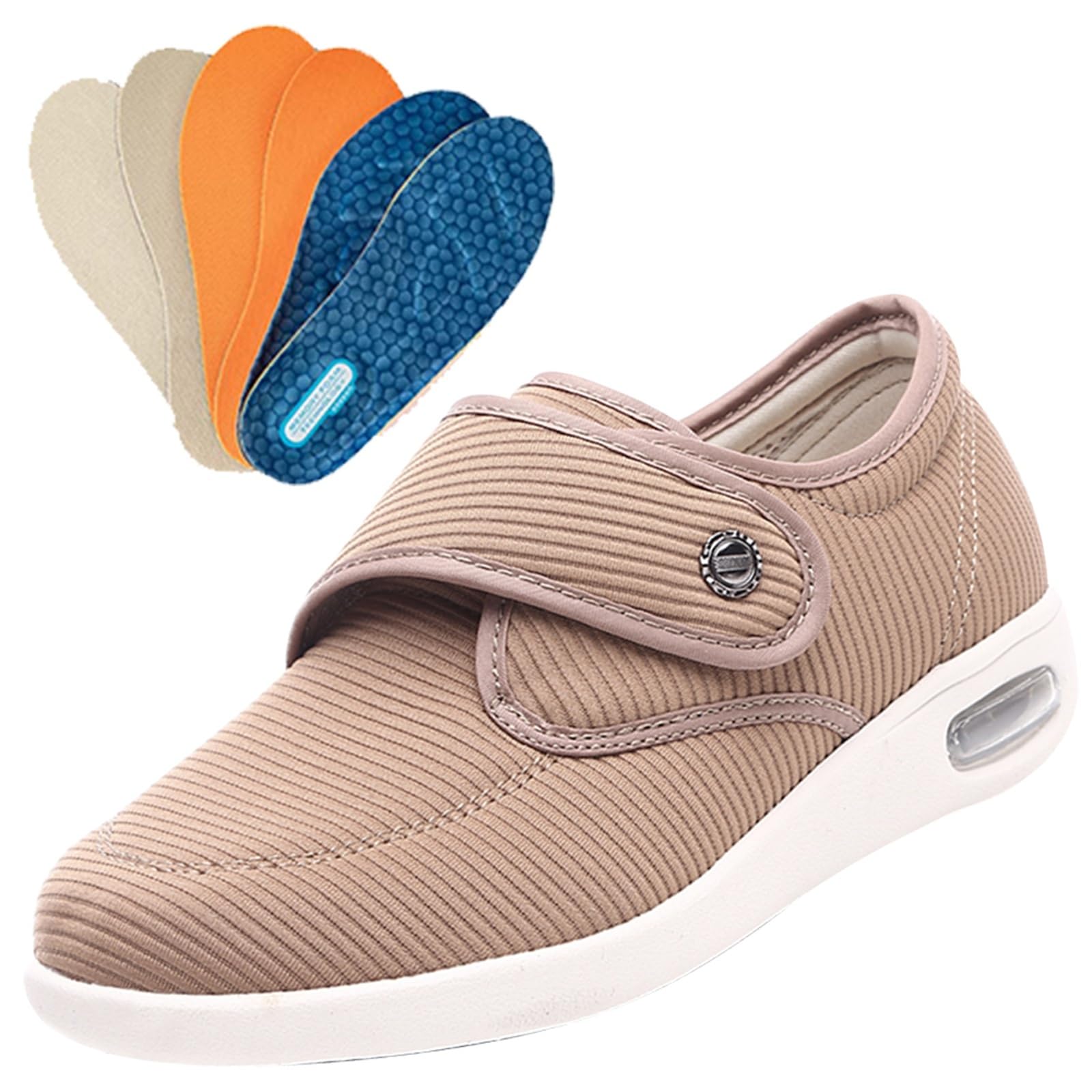 Chaussons Pieds Gonfles Femme Chusses Orthopedic Pantoufles Orthopedique Velours côtelé fermé de rayures Chaussure pour Pied Gonflé Tennis Confortable Orthopédique