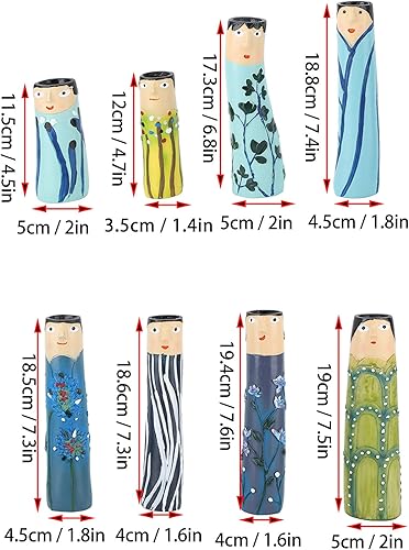 Miniatura 2 de Floreros familiares de primavera de 8 piezas, jarrón bohemio familiar de resina, lindo jarrón pintado a mano para niñas, juego de decoración