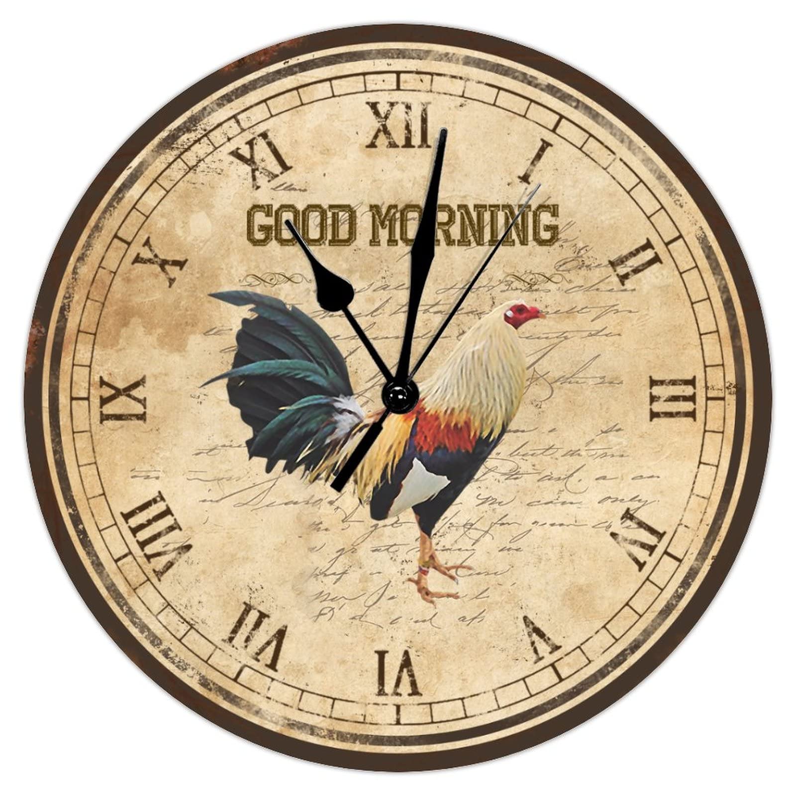 Horloge murale silencieuse contre les bruits de tic-tac grand cadran en bois coq 38 cm