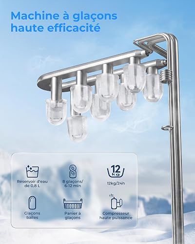 WELLENT Ice Maker Machine Countertop, Portable Bullet Ice Maker with Self-Cleaning, 8 Ice Cubes in 6 Mins, 12KG/24H, 2 Ice Sizes, Quiet Compact Ice Machine for Kitchen, Home Bar, Camping & RV - 2