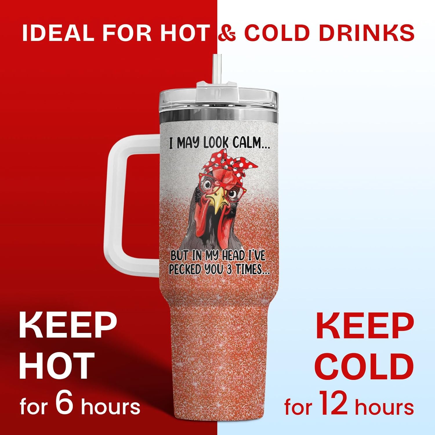 34HD Crazy Chicken Lady Tumbler 40oz with Handle and Straw, I May Look Calm Mama Hen Insulated Travel Coffee Mug, Funny Chicken Gifts for Girls Women on Birthday, Mother's Day & Christmas - Image 5