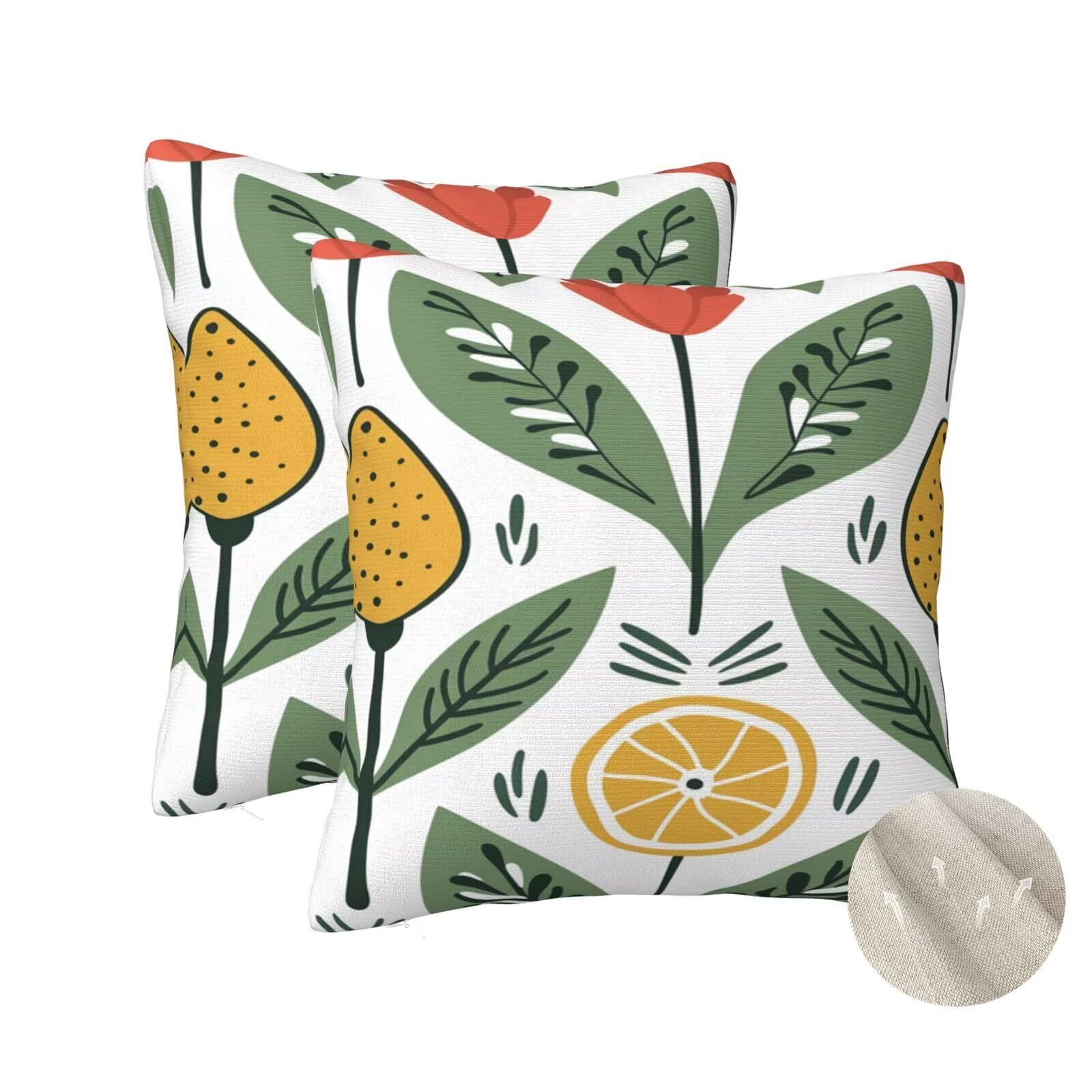 Housse coussin 50x50 cm lot de 2 imprimé citron et plantes vertes pour canapé salon