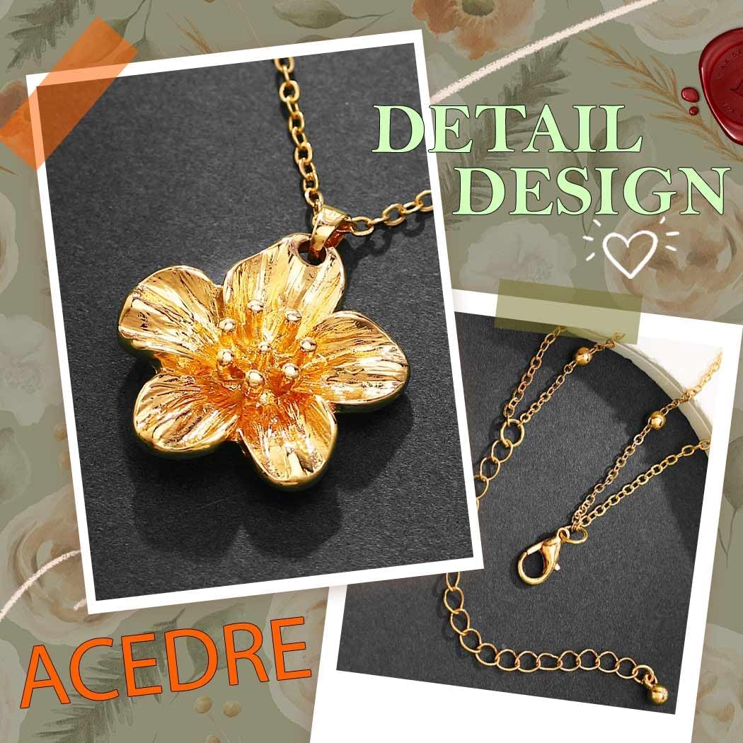 ACEDRE Gold Flower Necklace Layered Dainty Floral Pendant Necklaces Chain Accessories for Women - Image 5