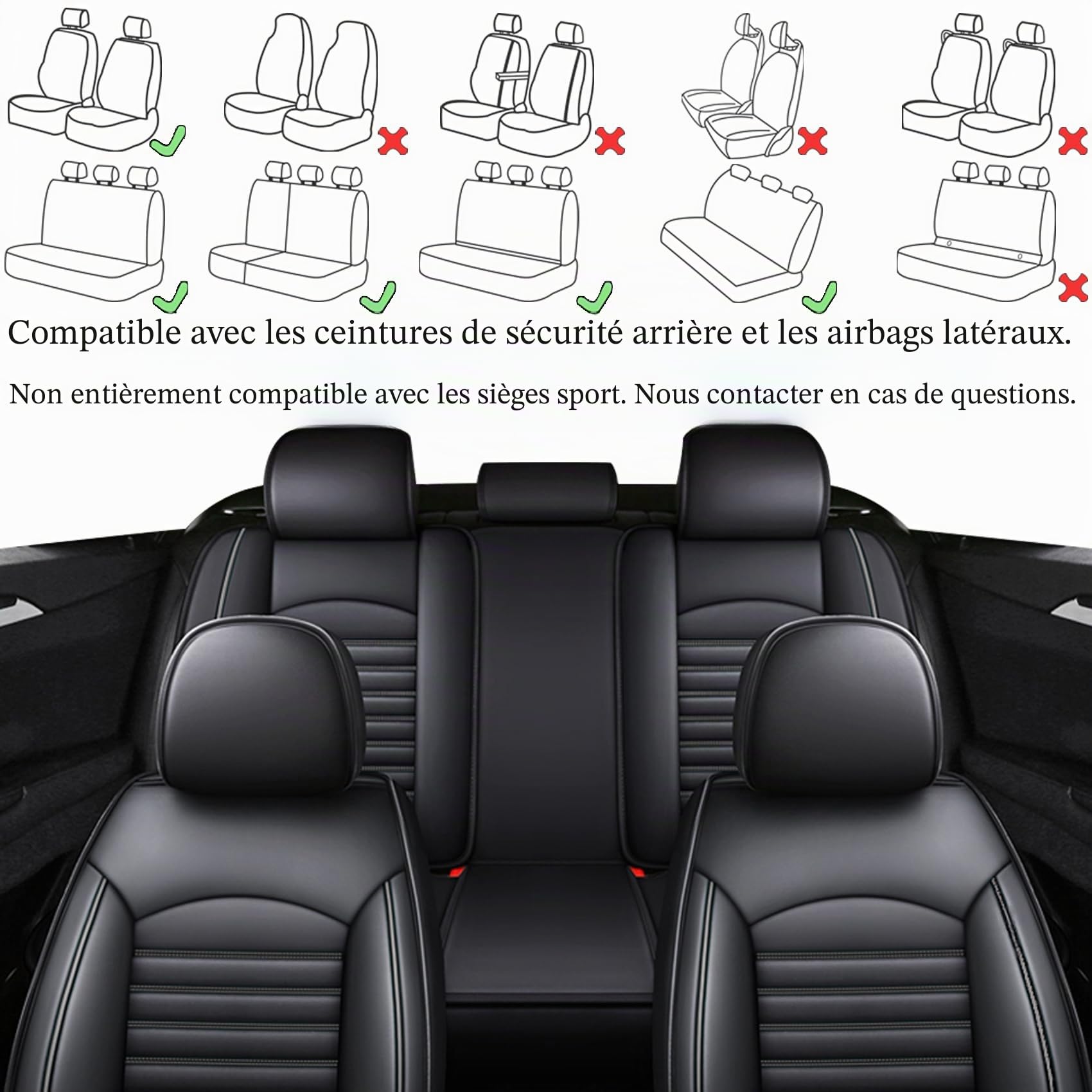 Ensemble complet de housses de siège de voiture pour Peugeot 2008 206 207 207 SW 208 3008 307 308 308 SW 508 508 SW – Housses de siège arrière, imperméables, résistantes à l'usure, housses de siège