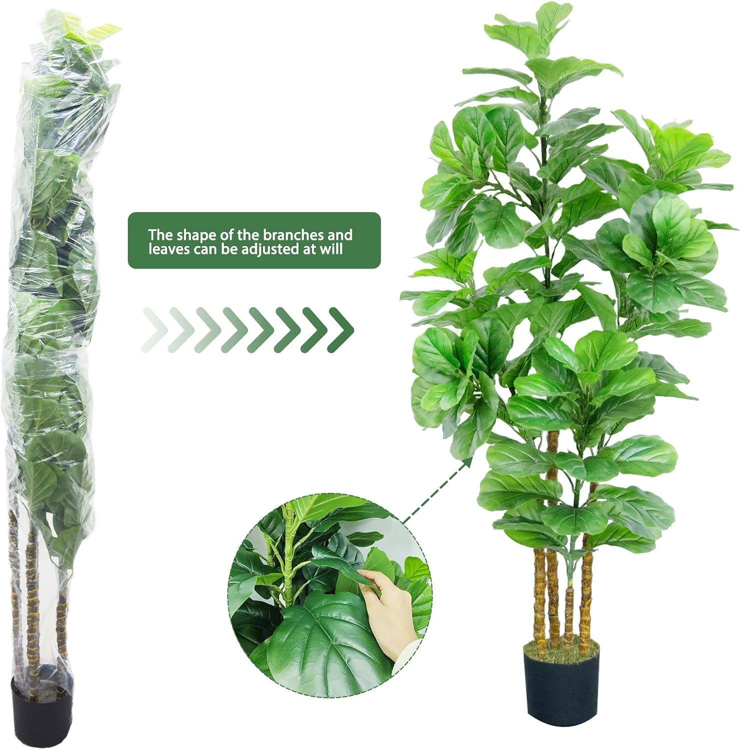 6FT Artificial Fiddle Leaf Fig Tree with Realistic Branch Leaves and Moss, Fake Tall Artificial Plants Indoor, 71 in Large Faux Ficus Lyrata Tree in Potted for Décor at Home Living Room Office