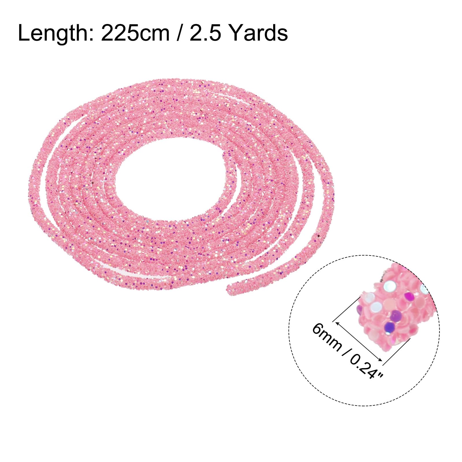 sourcing map 5 Yard 6mm 0.24 inch Glitter Sequins Rope Sequins Rhinestone Tube Cord for DIY Wedding Dresses Costume Clothing Shoes Jewelry Accessory Clear White — view 109