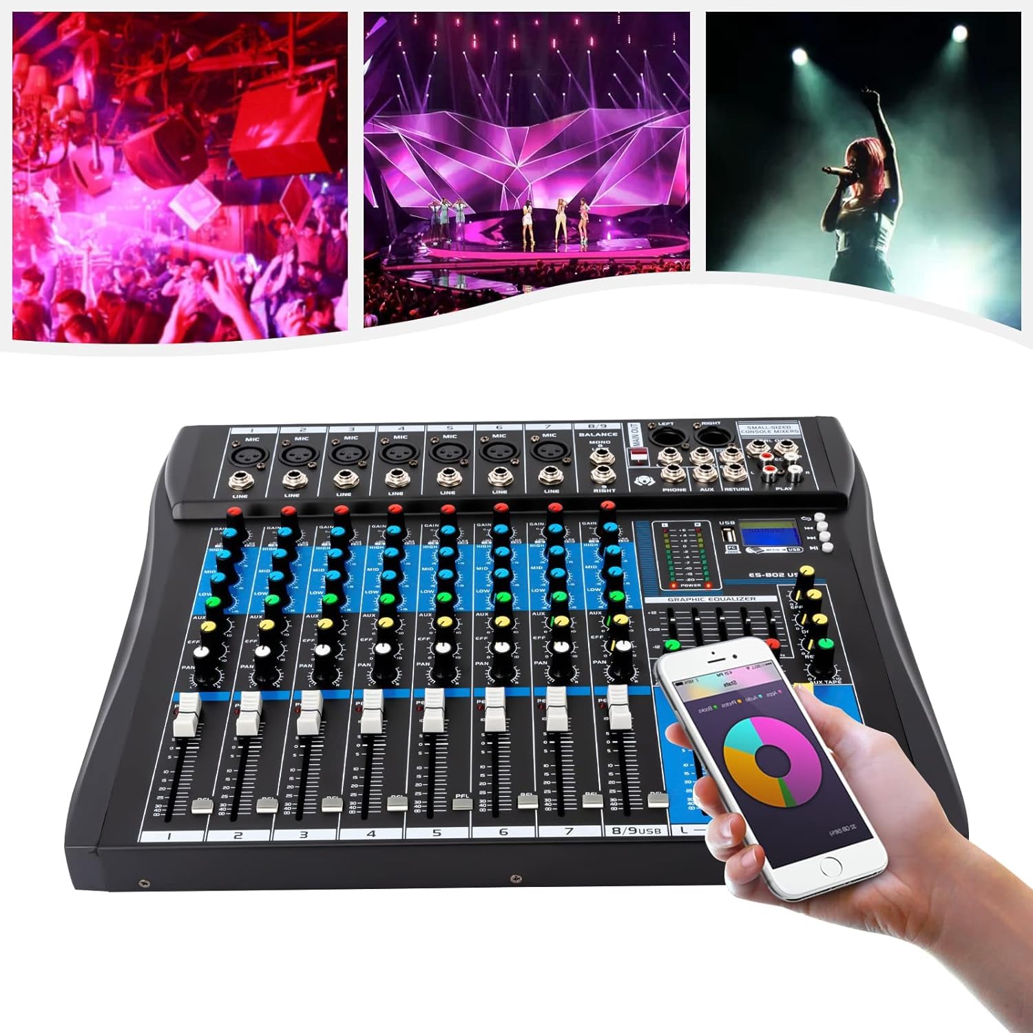 Professionelle 8 Kanal Sound Audio Mixer Bluetooth USB DJ Live Studio Mischpult Verstärker, mit LCD-Anzeige, für Heim-KTV, Aufnahmestudios