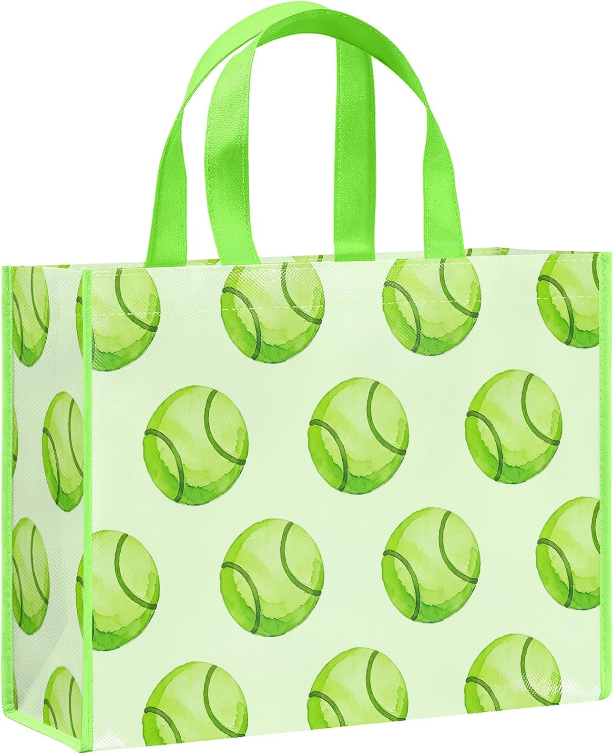 Loveinside 13" Large Tennis Reusable Gift Bag, Watercolor Tennis Ball Design Recycled Gift Bag with Handles for Kids, Boys, Teens, Coach, Birthday, Game Day, Sports Party Favor, 13" x 5" x 10", 1 Pcs