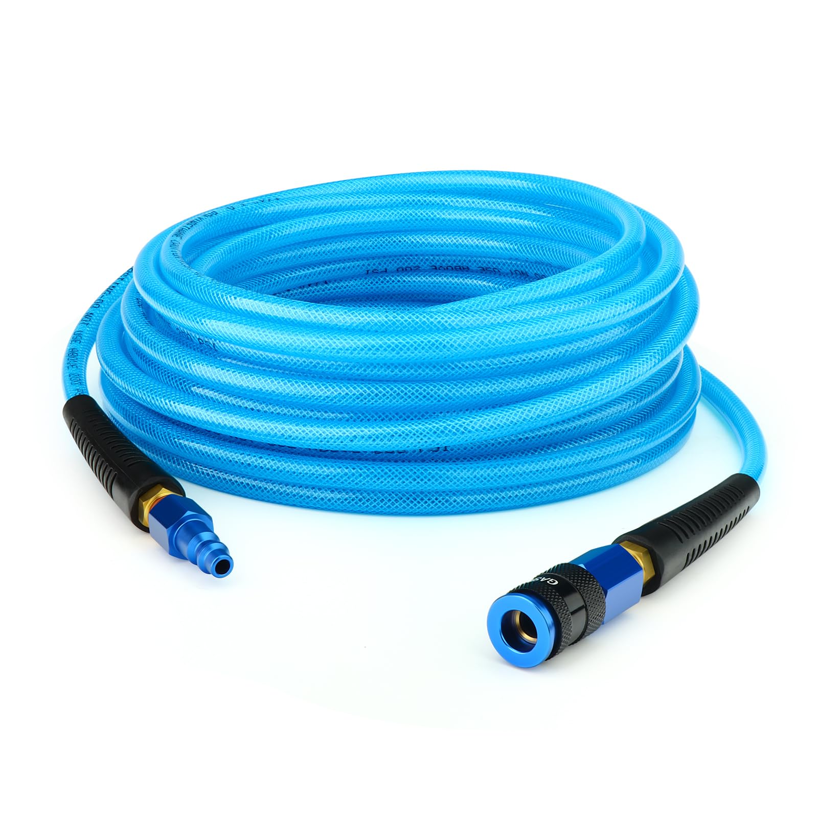 GASHER 1/4" x 100FT Reinforced Polyurethane Air Hose, 1/4" AMT Universal Air Coupler, Composed of Brass And Blue PU hose, Easy to Install, For Air