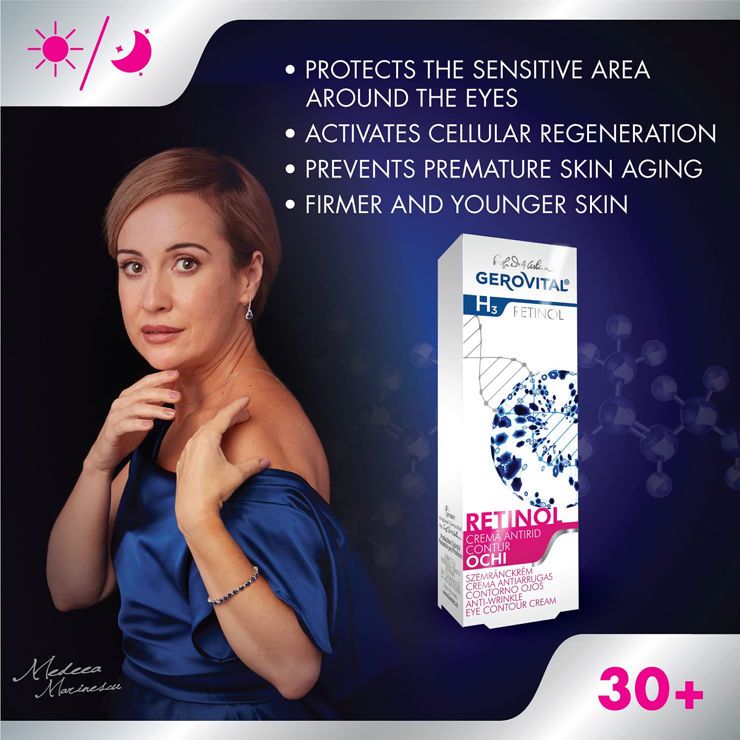 GEROVITAL RETINOL Anti-Wrinkle Eye Contour Cream with Retinol, Sepilift, and Vitamins A and E, Prevents and Reduces Wrinkles, 15 mililiters