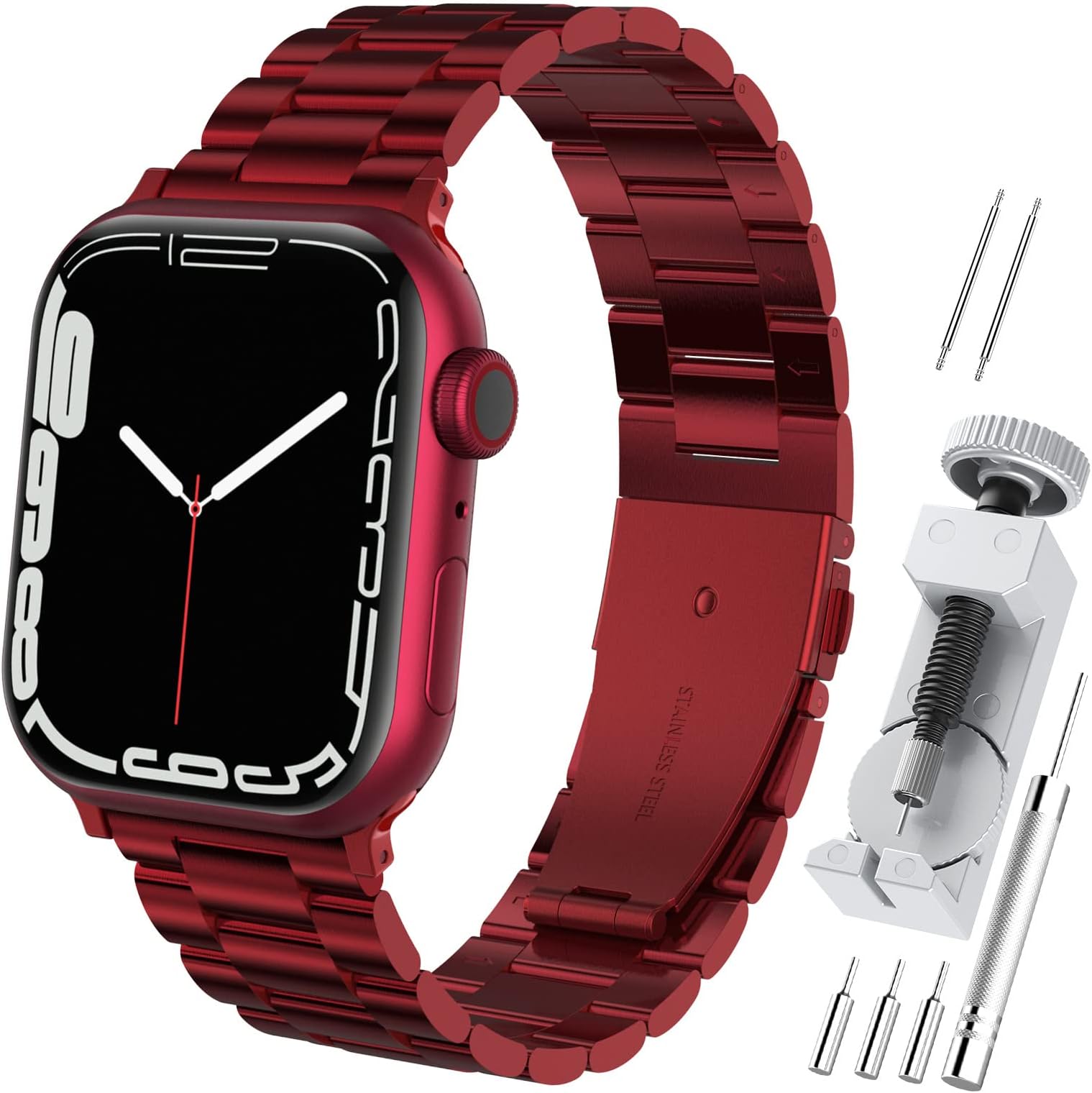 Hianjoo Strap Compatible with Apple Watch 41mm/40mm/38mm, Solid Stainless Steel Metal Wristband with Durable Folding Clasp Compatible with Apple iWatch Series 8/7/SE (2022)/6/5/4/3/2/1- Red