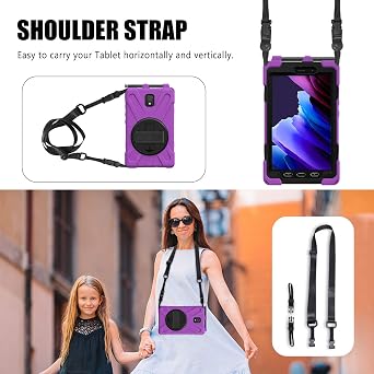 Samsung Galaxy Tab Active3/Active5 8.0 Case, with 360 Stand, Handle Hand Strap & Shoulder Strap for Samsung Galaxy Tab Active5 8 2024, Active3 8 2020 SM-X300/X307/T570/T577 (Purple)