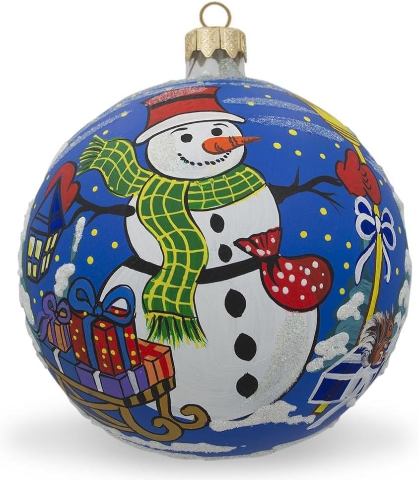 Festive Snowman with Gifts Glass Ball Christmas Ornament 4 Inches - Image 5
