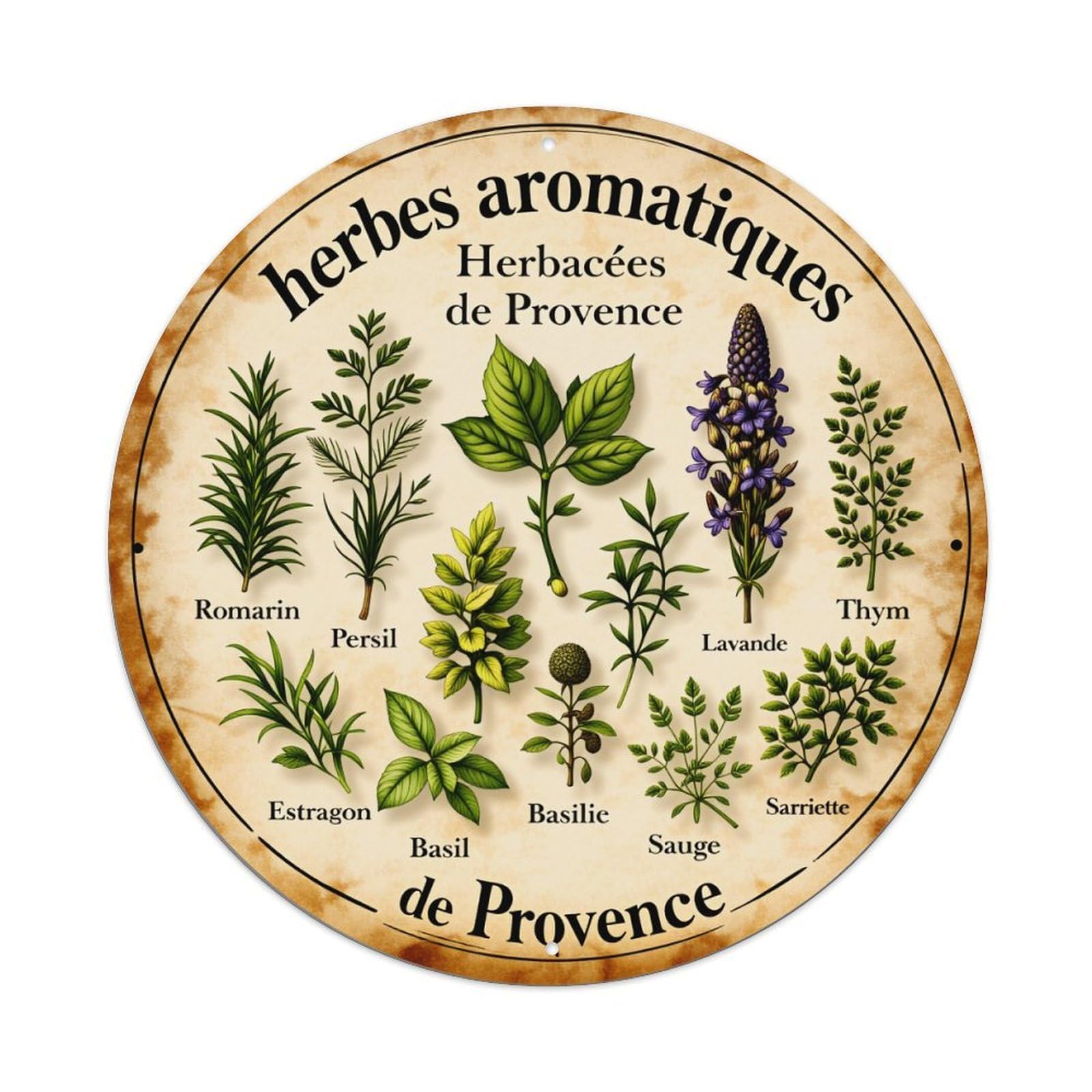 Aromatic Herbs of Provence Pattern Print Metal Tin Sign Plaque