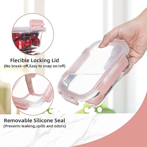 Miniatura 3 de Paquete de 10 recipientes de vidrio de almacenamiento de alimentos de 22 onzas con tapas, recipientes de preparación de comidas, recipientes