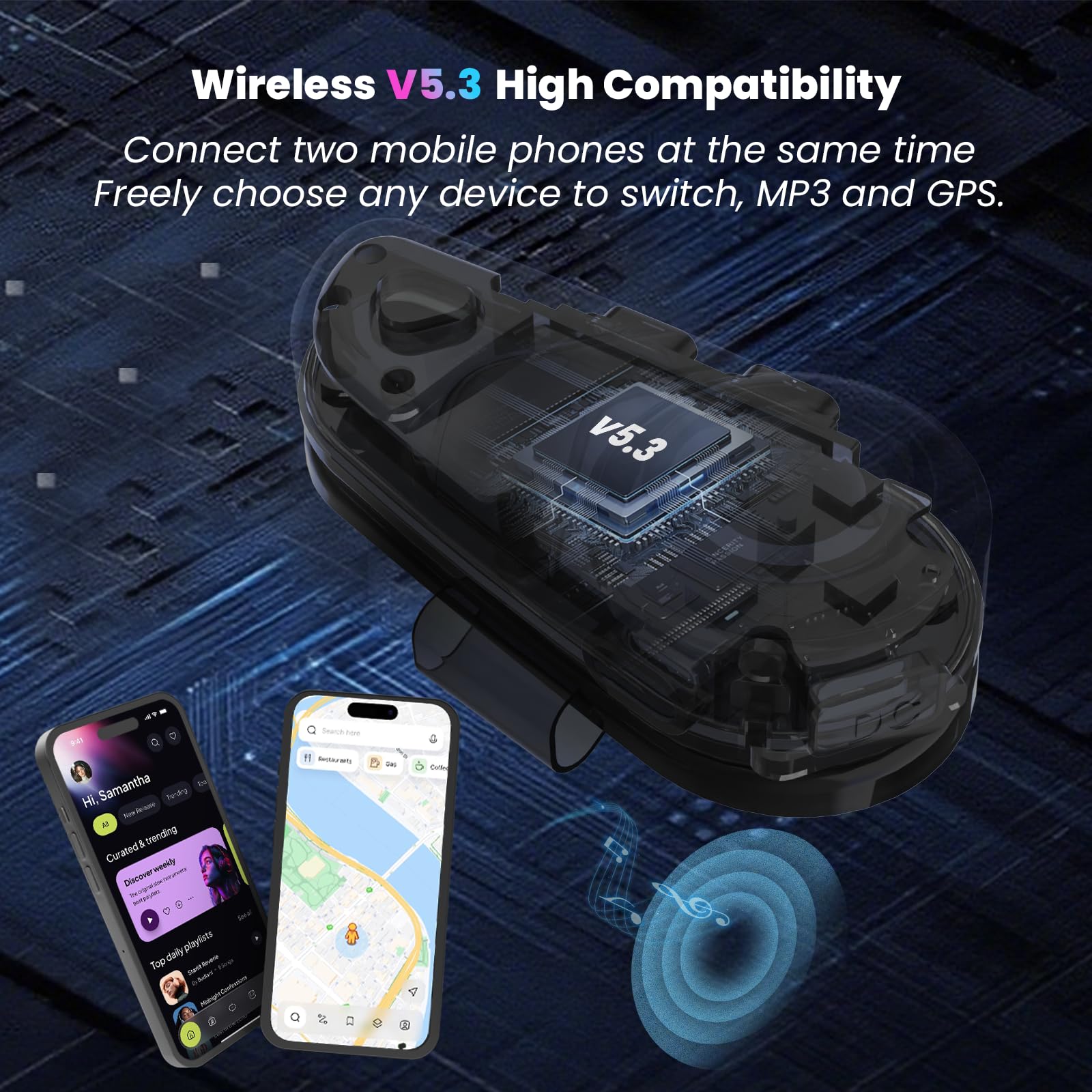 FEYA Motorcycle Helmet Speakers Super Long Battery Life Helmet Headset with Hi-Fi Sound Quality Dual Noise Reduction IPX6 Automatic Answer/Call Music Control/AI Voice/Soft & Hard Mic 1 Pack