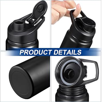Potchen 20 Pack Aluminum Water Bottles with Snap Lid, Black, 20 oz