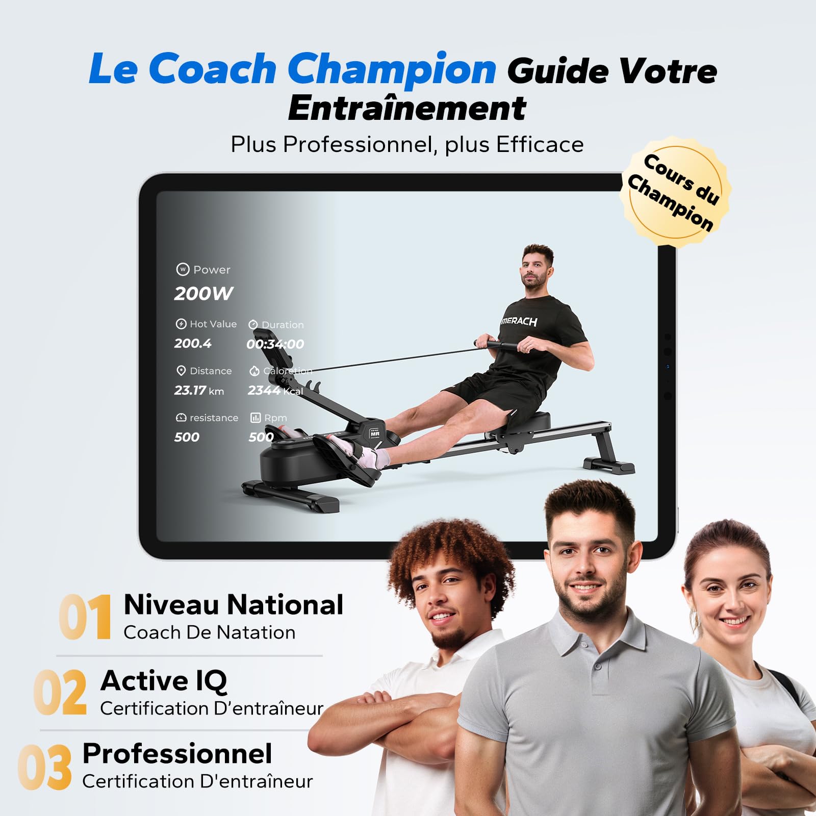 MERACH Rameur D'appartement avec Carte Interactive Exclusive de l' APP et Jeux, Apparence Semblable à Un Requin, Expérience de Rame Intense, Gain de Place, Adapté à L'entraînement du Corps Entier