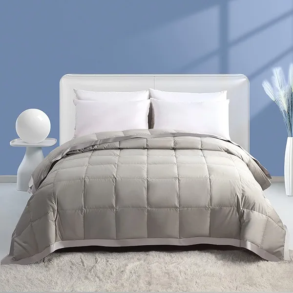 Dafinner Feather Down Fibers Blanket Full/Queen Size, Lightweight Summer Comforter, Noiseless & Extra Soft Thin Bed Blanket with Satin Trim (90"x90", Gray)