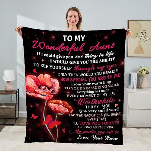 FAIVHSO Aunt Gifts Blanket Best Aunt Ever Gifts - Aunt Gifts from Niece, Aunt Birthday Gifts, Aunt Blanket Gifts, Flowers Throw Blankets 60" x 50"