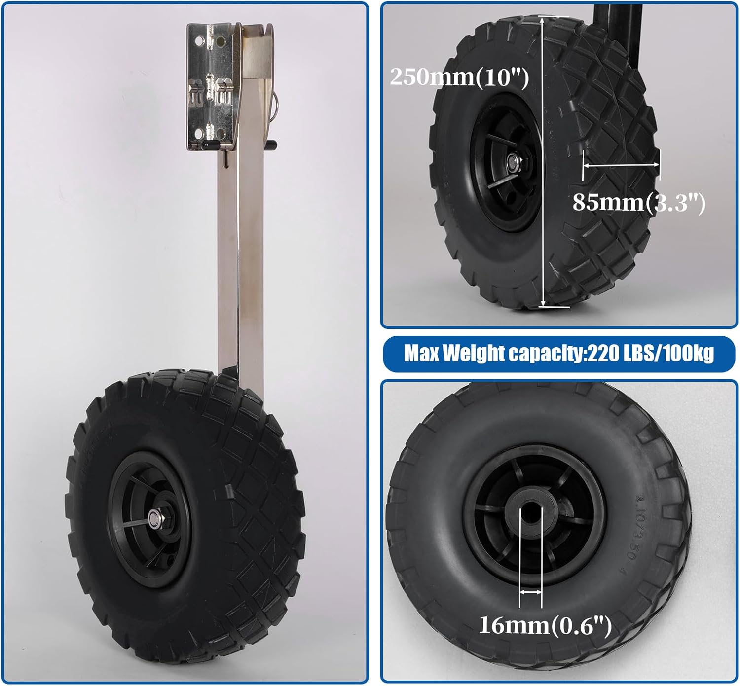 BRIS Inflatable Boat Transom Launching Wheels 10" Solid Wheels