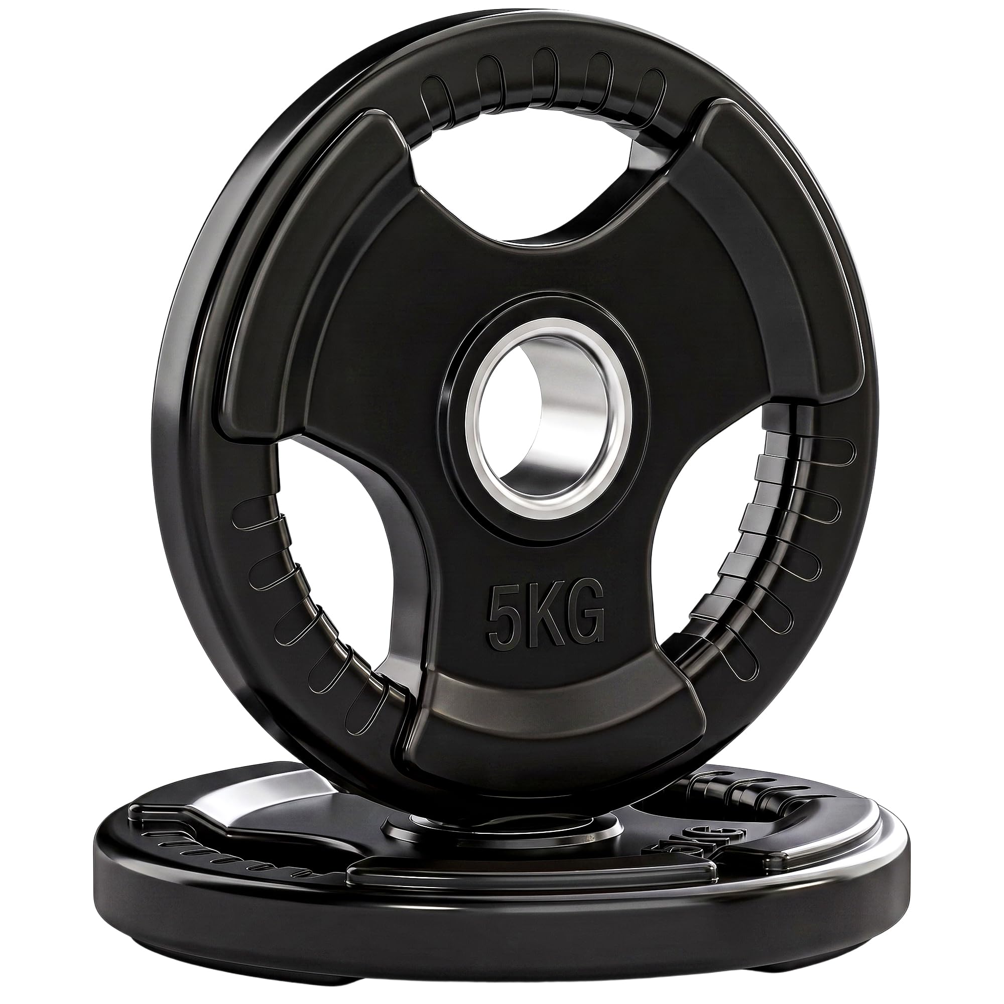SPORTNOW Disques de Poids, Plaques de Poids 2 x 5 kg à Trois Poignées avec Trous de Ø 50 mm, Couverture en Caoutchouc, Ensemble Plaques d'Haltères, Musculation, Fitness, Gym, Noir
