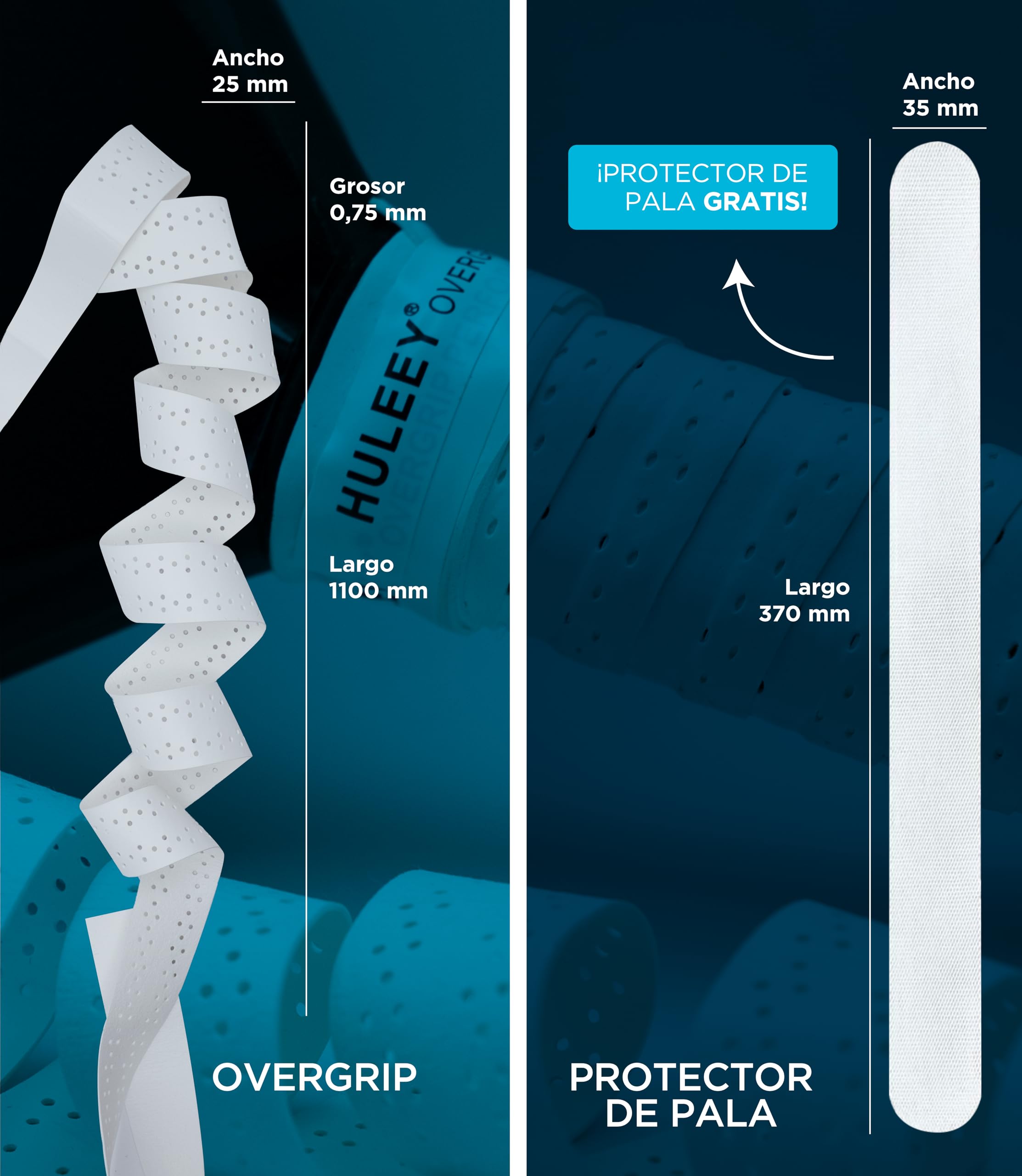 Overgrips Per Padel Huleey - Bianchi Perforati, Antiscivolo, Assorbenti, Con Protezione Racchetta