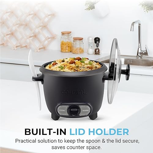Miniatura 2 de Courant Olla arrocera de 8 tazas (cocida), recipiente antiadherente extraíble, olla arrocera de un solo toque, color negro