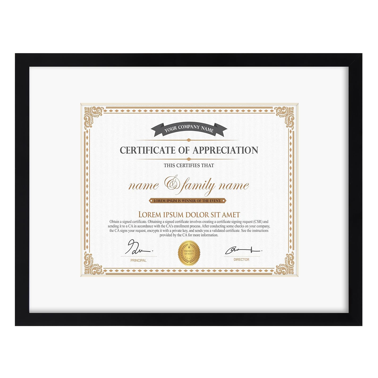 Hoikwo 1 pack 12x16 Black Picture Frame matted to 8.5x11, for 8.5 by 11 Certificate Document Award with Mat, Display 12x16 Photo Frame without Mat, Only for Wall Hanging