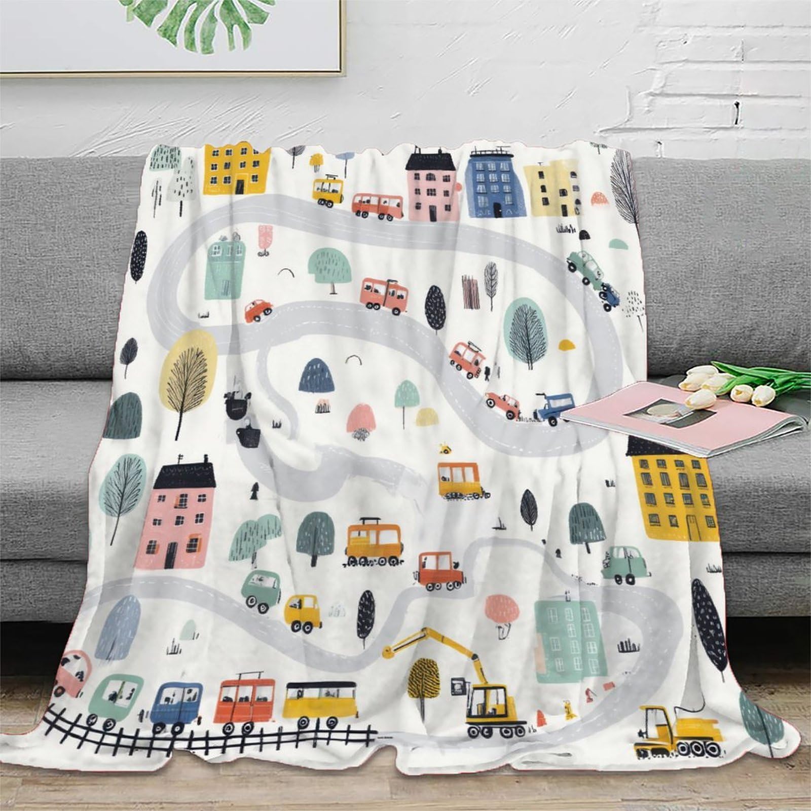 Plaid microfibre illustré urban respirant couverture polaire 150x200cm