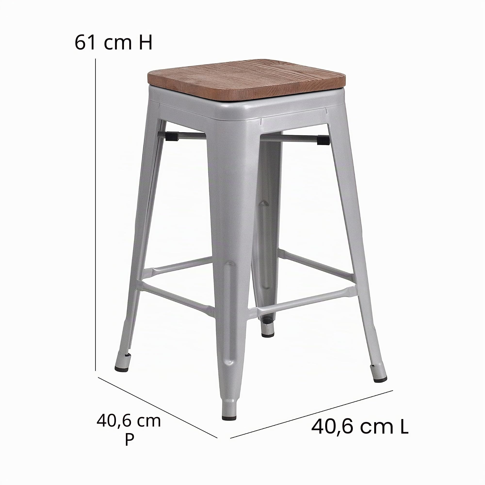 Flash Furniture 4 PK. 24 '' Haute Backless Argent Métal intérieur-extérieur de Hauteur comptoir Tabouret avec siège Carré
