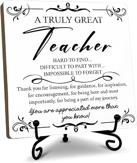 Thank You Teacher Gifts A Truly Great Teacher Quotes Desk Decor, Gratitude Sign Wooden Plaque With Iron Stand, Appreciation Gifts For Teachers' Day Back to School Counselor Christmas(003)