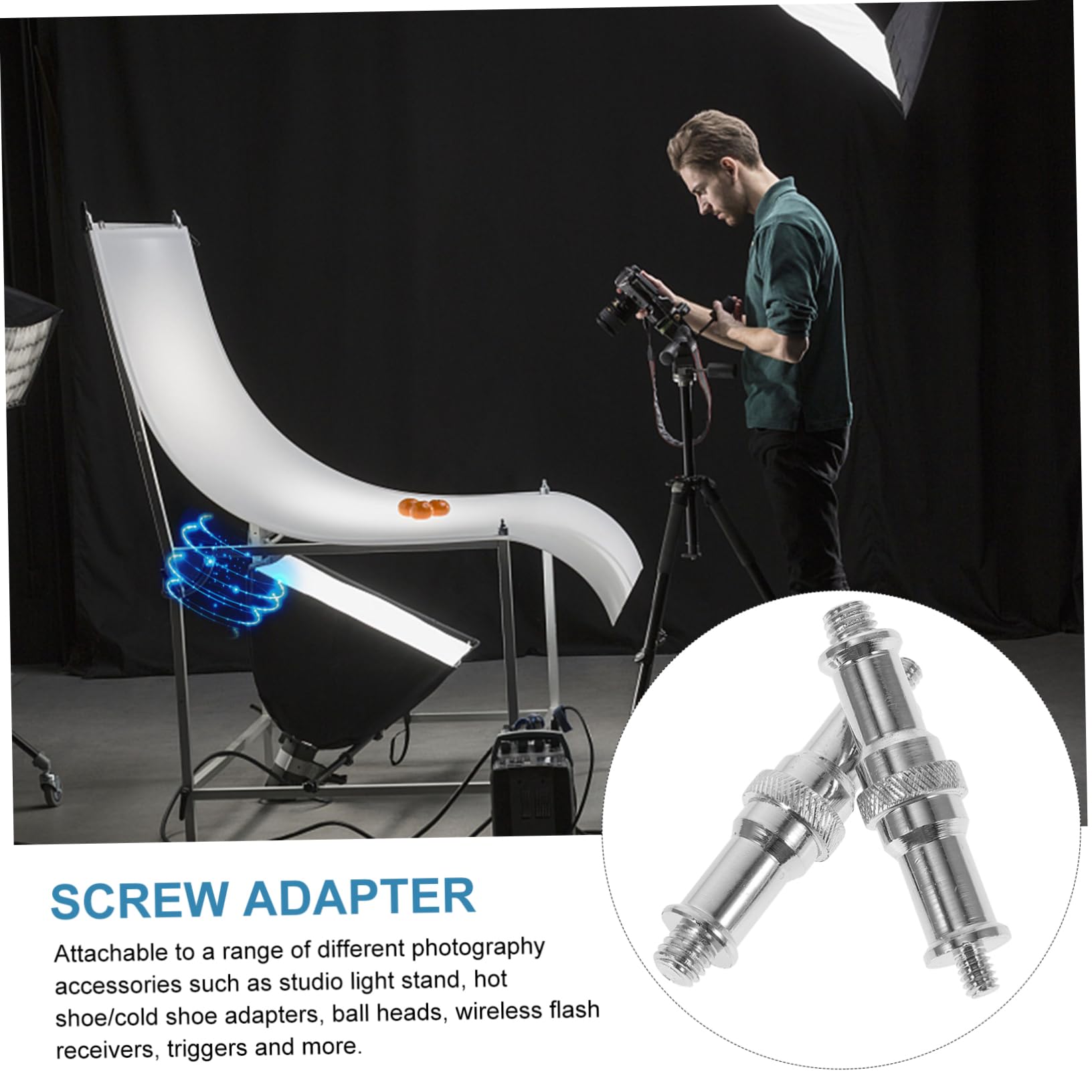 Tofficu 2pcs Male Threaded Spigot Adapter for Flash Light Stand Durable All Construction Easy Assembly for Photography Setup