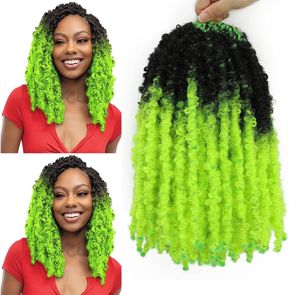 6Pack Ombre Butterfly Locs Crochet Hair 14inch Short Bob Distressed Faux Locs Crochet Braids Soft Locs Pre Looped Goddess Locs Synthetic Hair Extensions for Women(12 Strands/pack,1B/Green)