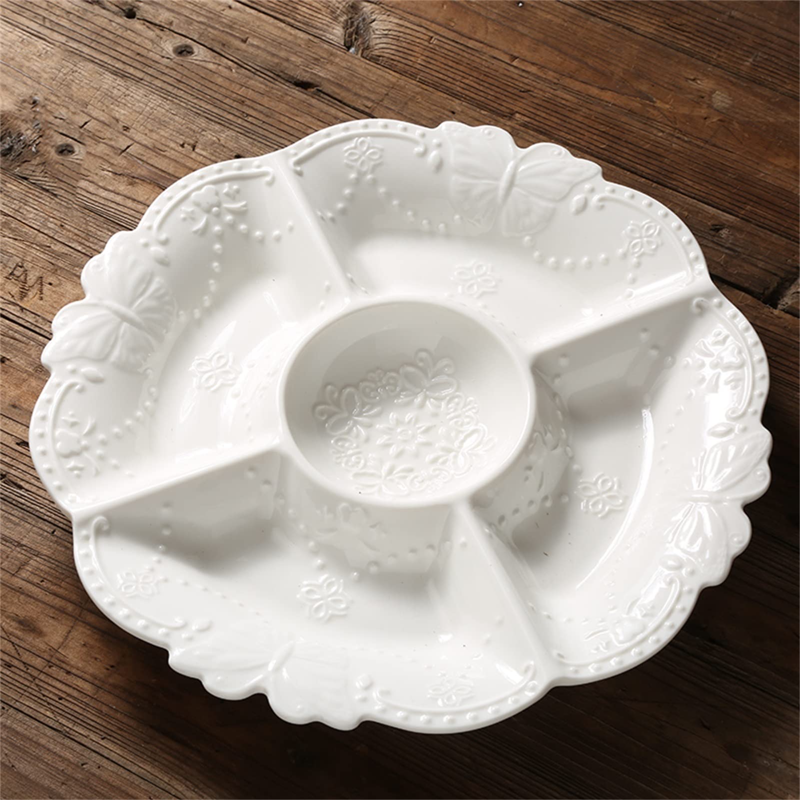 Meiiron Assiettes divisées, Bol de Fruits Blancs Assiettes diététiques Assiettes divisées à 3 Compartiments - Motif en Relief