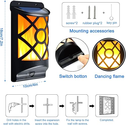 Miniatura 3 de Luces solares de llama para exteriores, luz solar de pared con llamas parpadeantes, efecto de fuego de 66 LED, encendido y apagado automático,