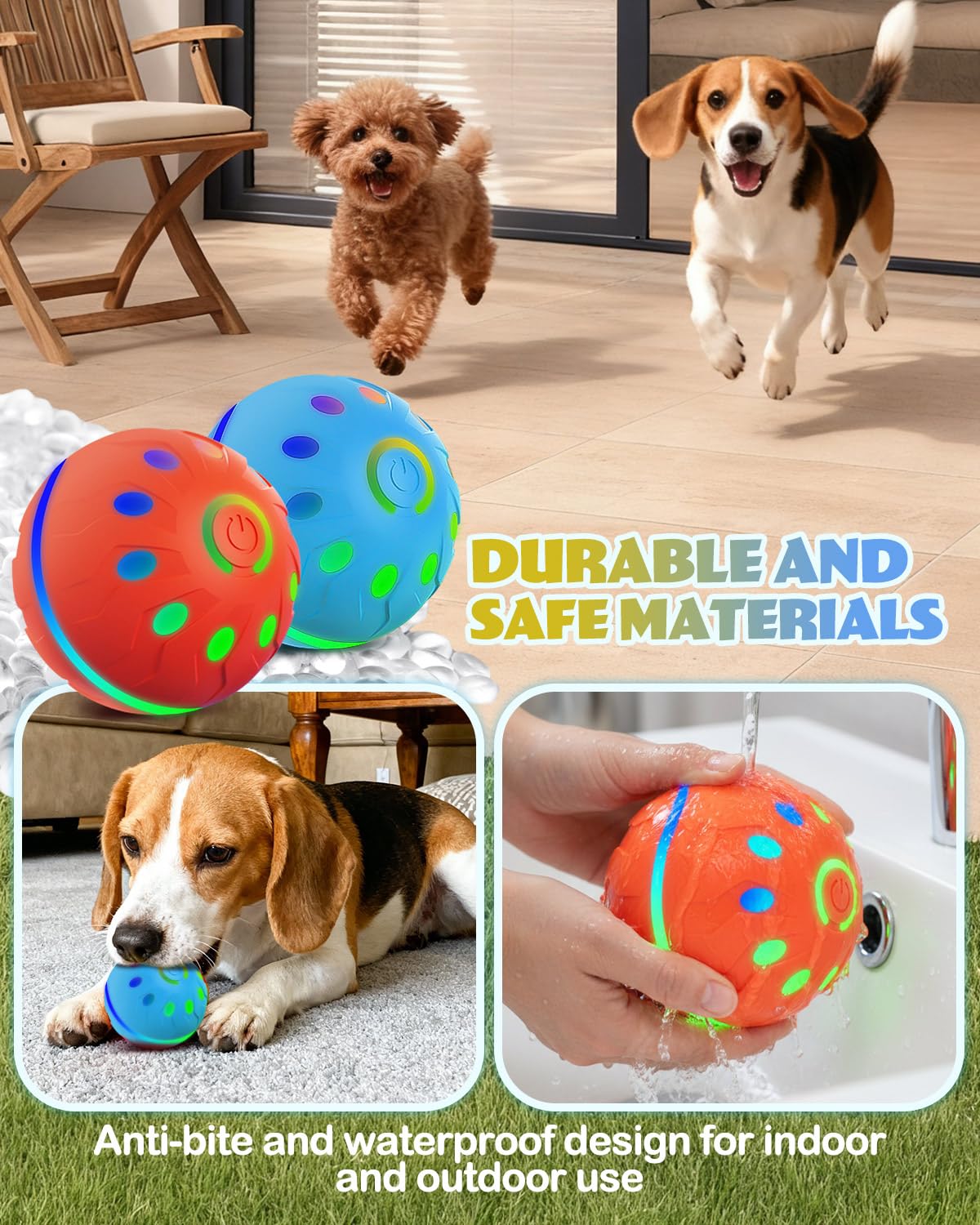 Zoomsnail Juguetes interactivos para perros, bolas automáticas recargables sin BPA con luces, impermeables y 2 modos de bolas para perros pequeños/medianos, perfecto para jugar y como regalo para