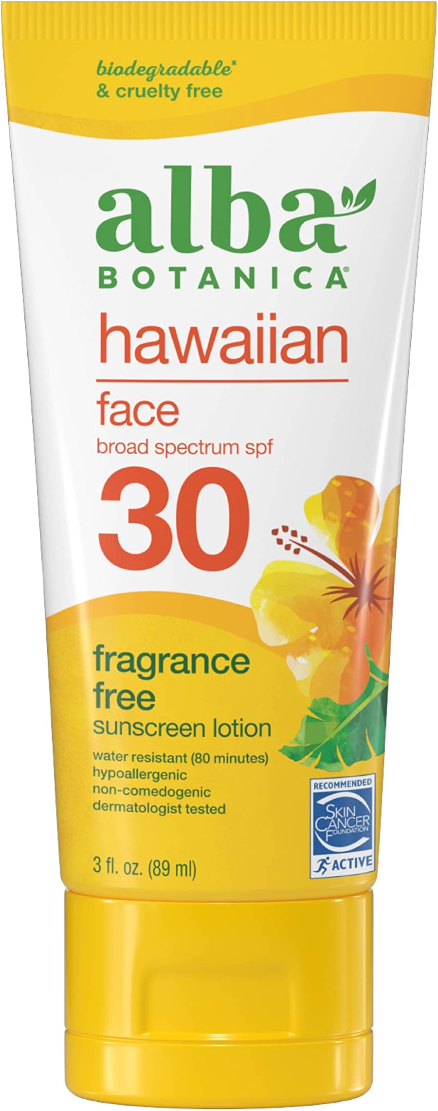 Sunscreen for Face, Fragrance-Free Hawaiian Face Sunscreen Lotion, Broad Spectrum SPF 30, Water Resistant and Biodegradable, 3 fl. oz. Bottle