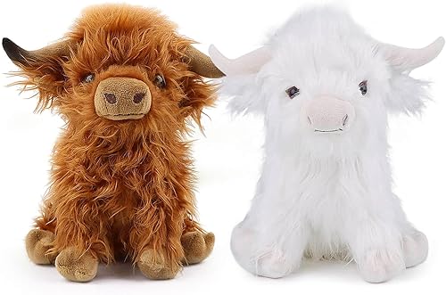 Peluche de vaca escocesa de las tierras altas, animales de peluche realistas de vaca suave, juguete de peluche de acompañamiento de vaca de las