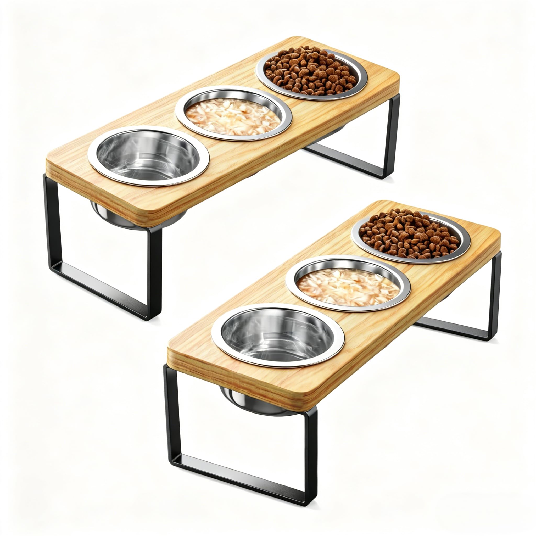 Photo 1 of 2 Pack Elevated Cat Bowls with 3 Stainless Steel Bowls | 10° Tilted Anti-Vomiting Raised Cat Food Bowl for Small Cats and Puppies Pet Bowl with Stand