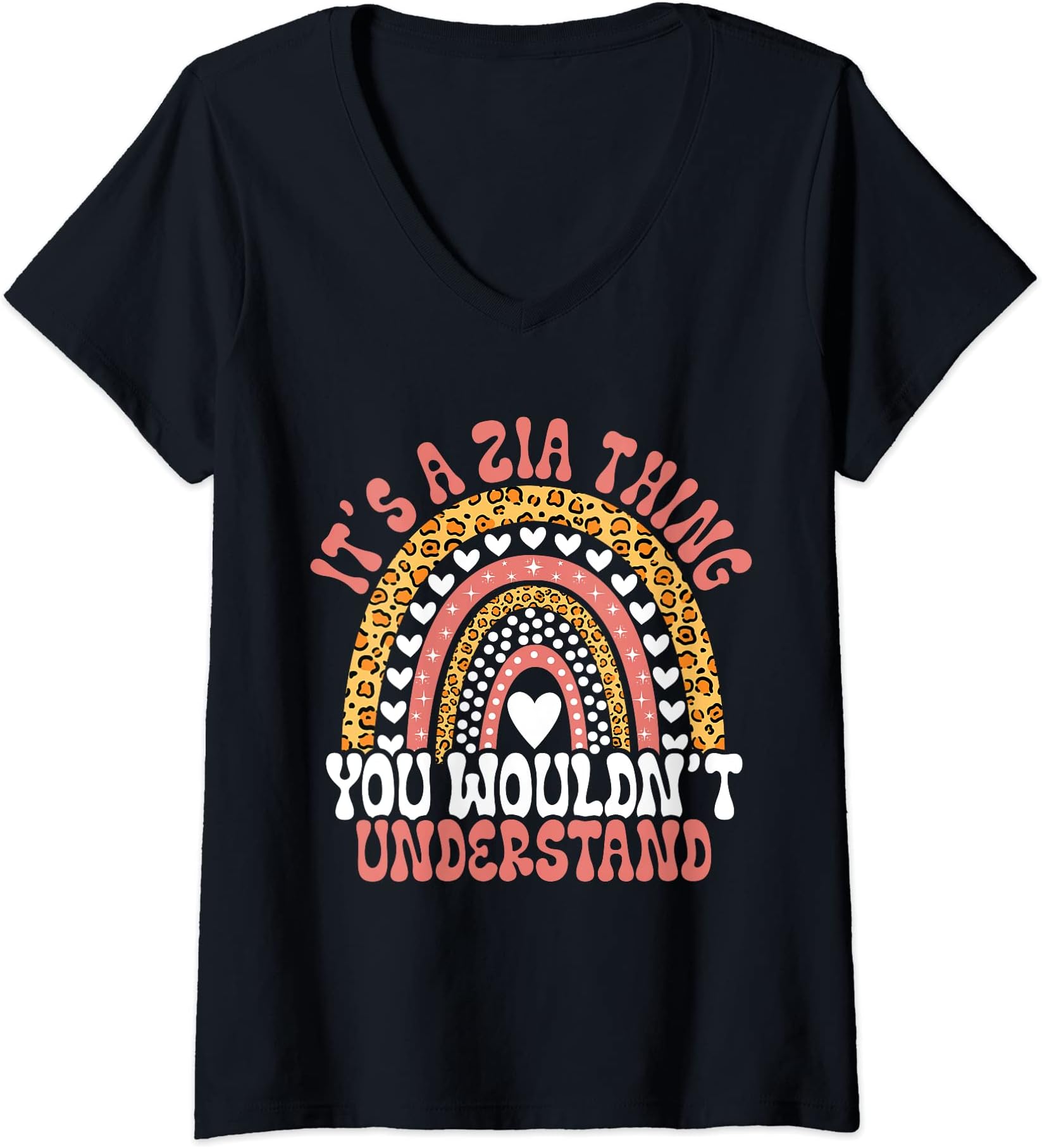 Womens Funny Zia Name Leopard Funny Zia Birthday Quote Zia V-Neck T-Shirt